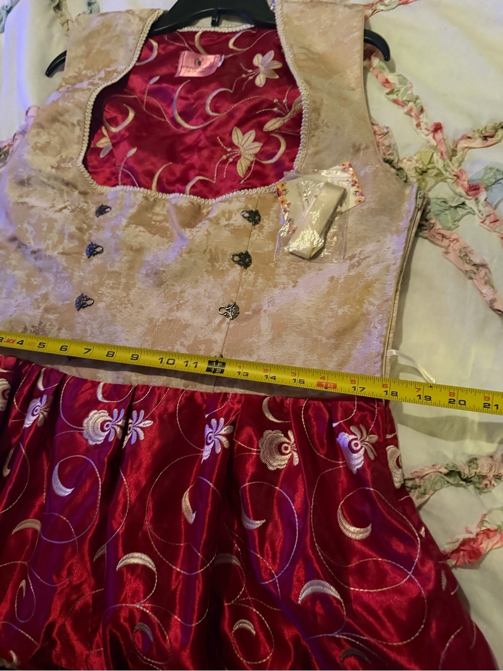 Women's Burgundy and Cream dirndl Dress with Embroidered Skirt - Picture 10 of 12